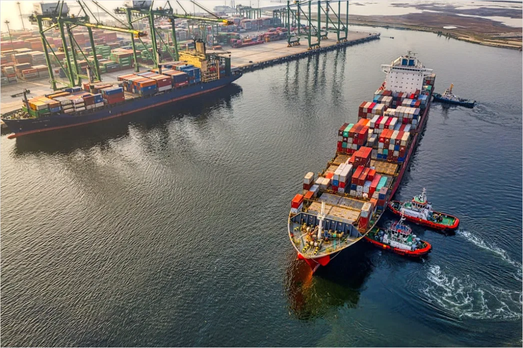 Detail Aerial Cargo Ship From Above Number 2