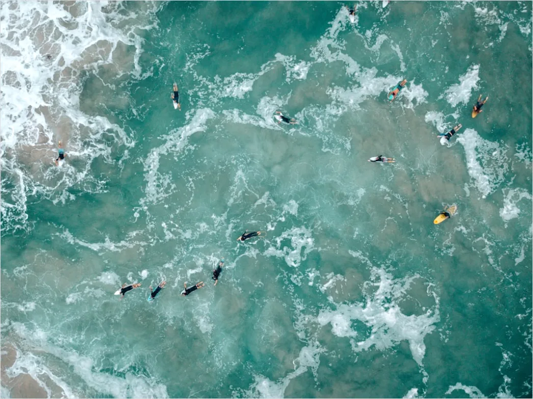 Detail Aerial Surfers Lineup From Above Number 2