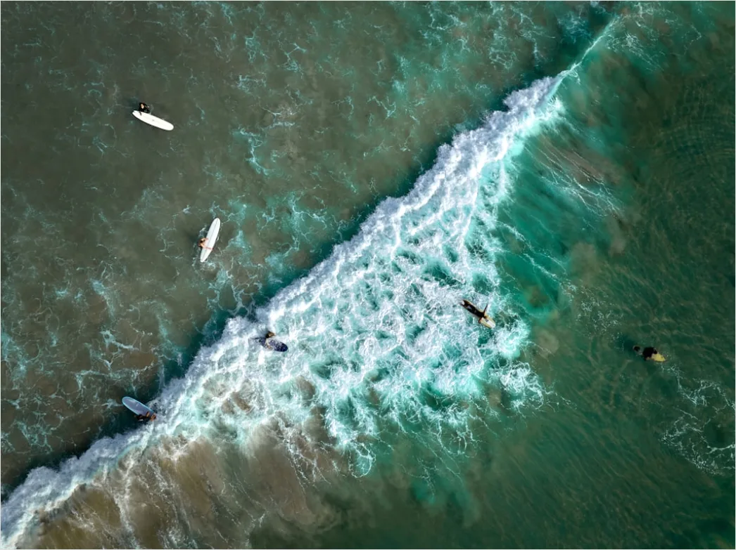 Detail Aerial Surfers Lineup From Above Number 17