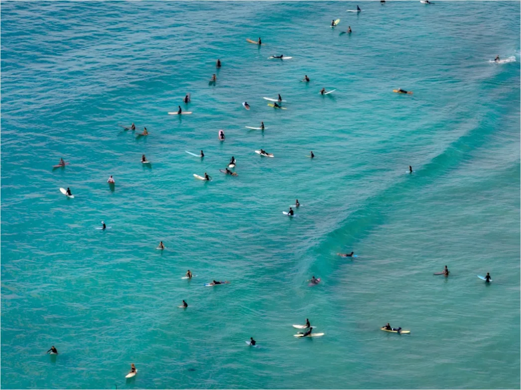 Detail Aerial Surfers Lineup From Above Number 7