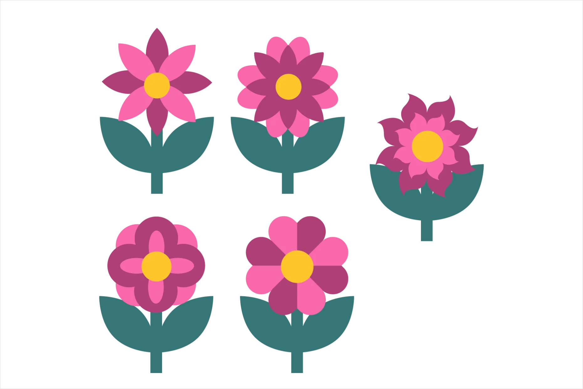 Detail Flower Icons Set Vector Number 6