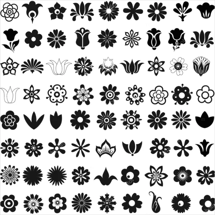 Detail Flower Icons Set Vector Number 9