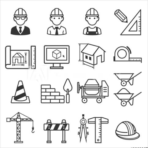 Detail Construction Icons Set Outline Number 3