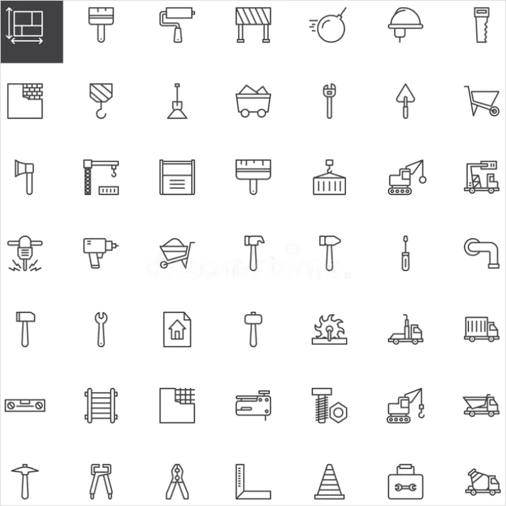 Detail Construction Icons Set Outline Number 5
