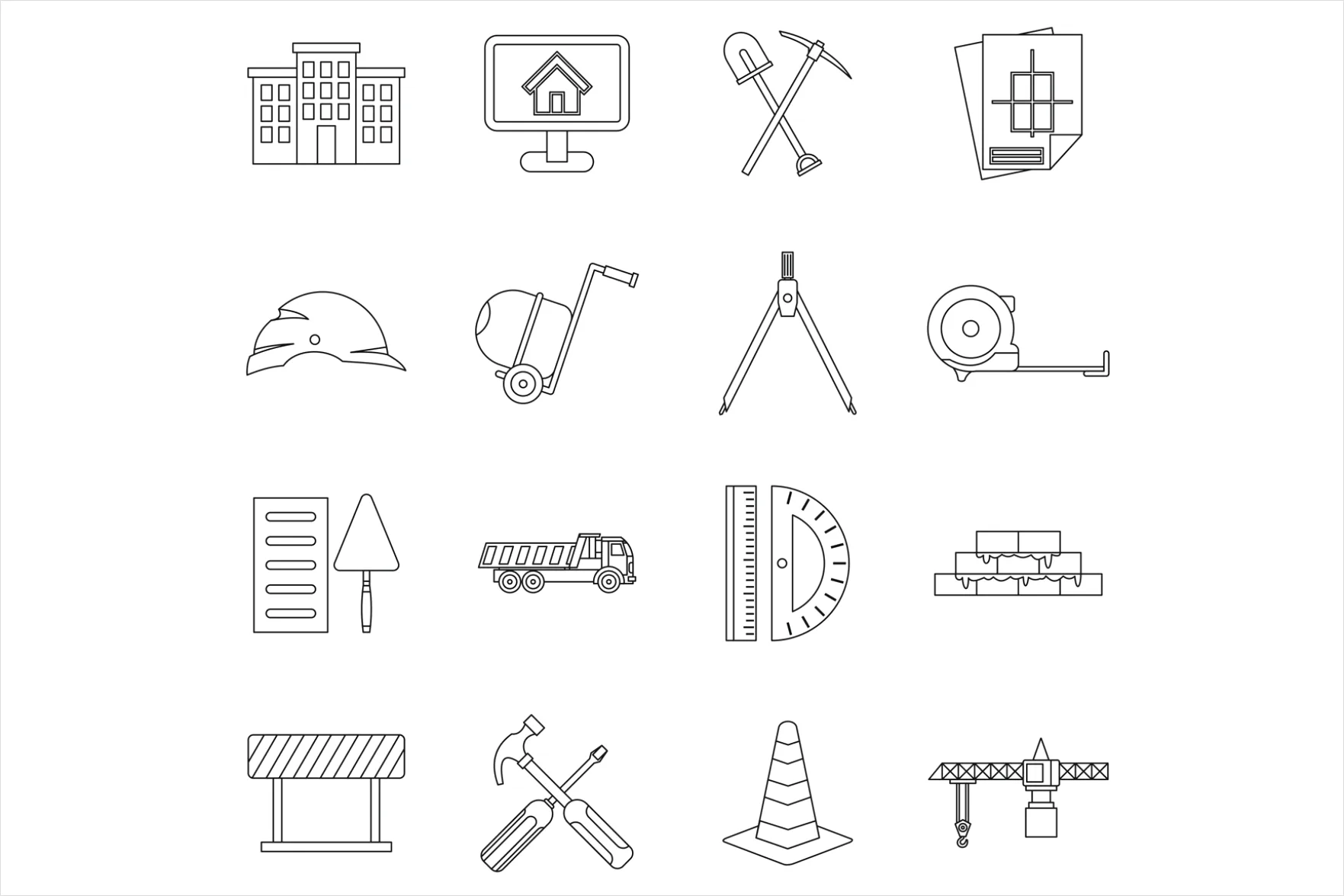 Detail Construction Icons Set Outline Number 7