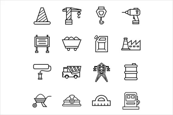 Detail Construction Icons Set Outline Number 9