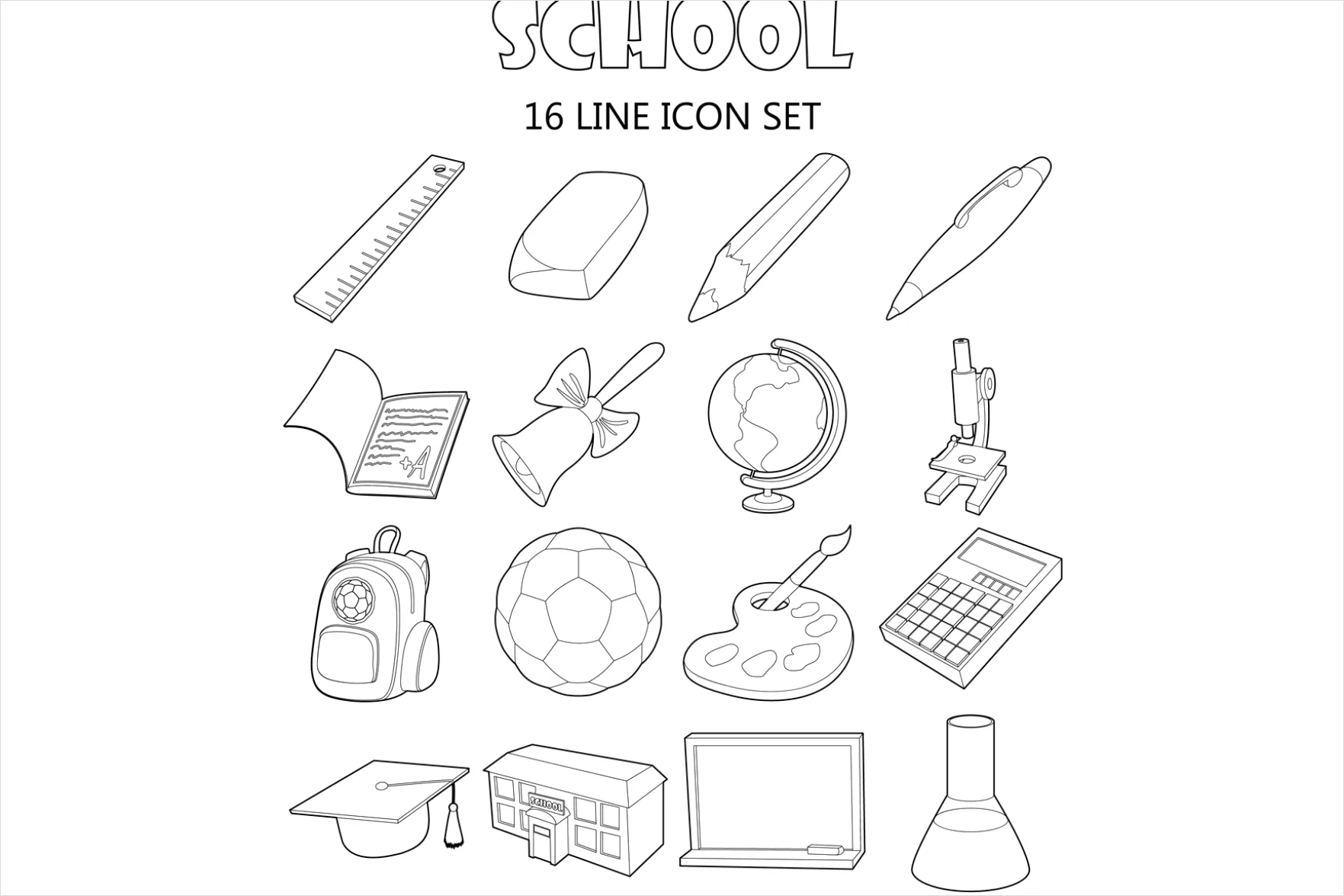 Detail School Icons Set Outline Number 11