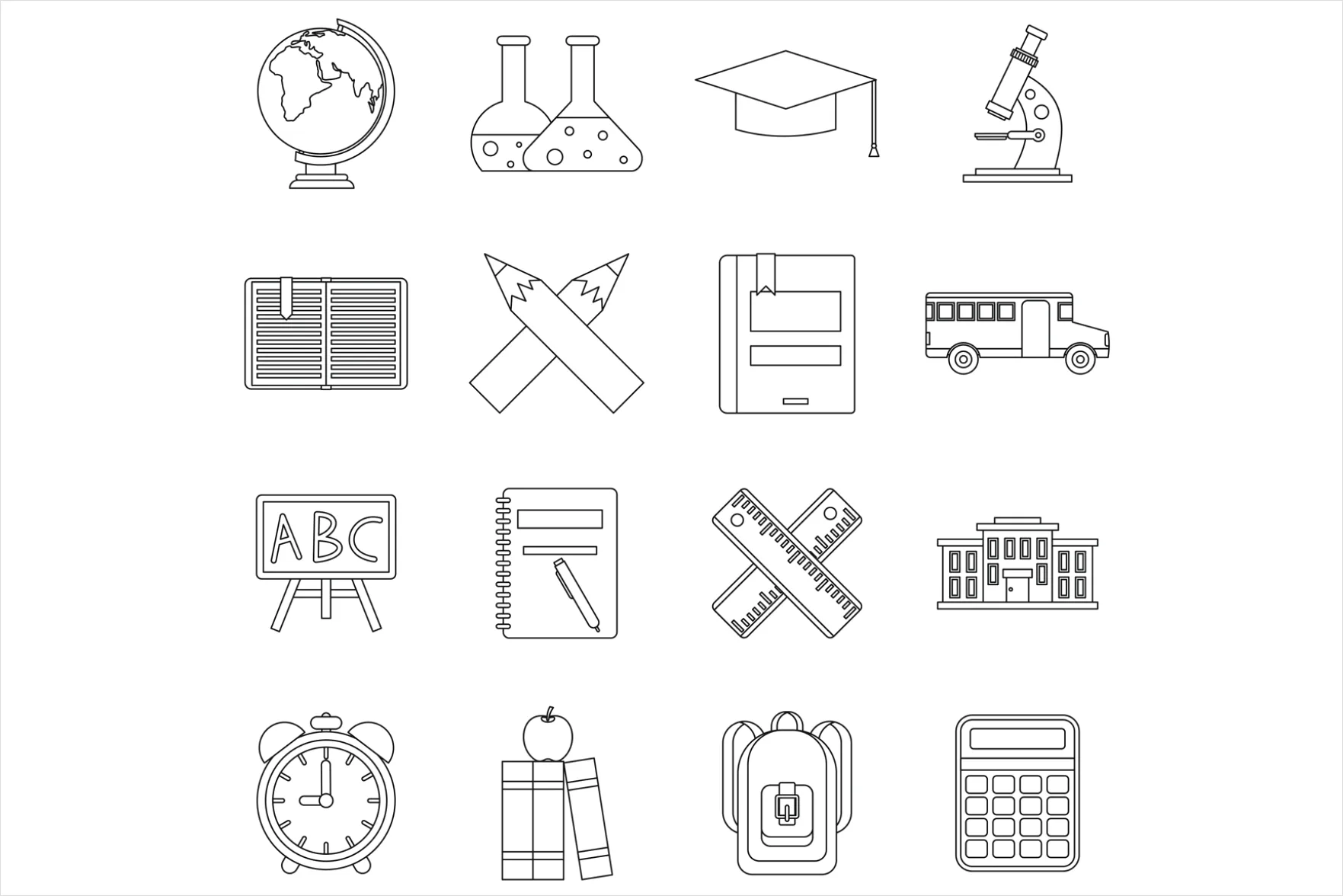 Detail School Icons Set Outline Number 12