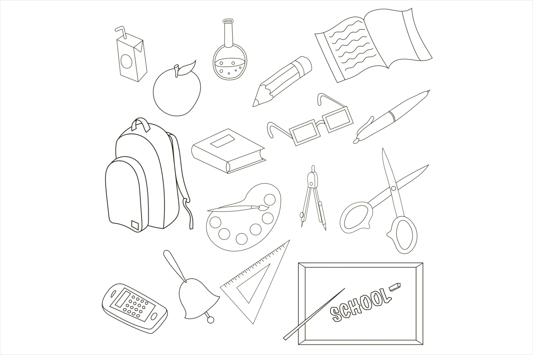 Detail School Icons Set Outline Number 14