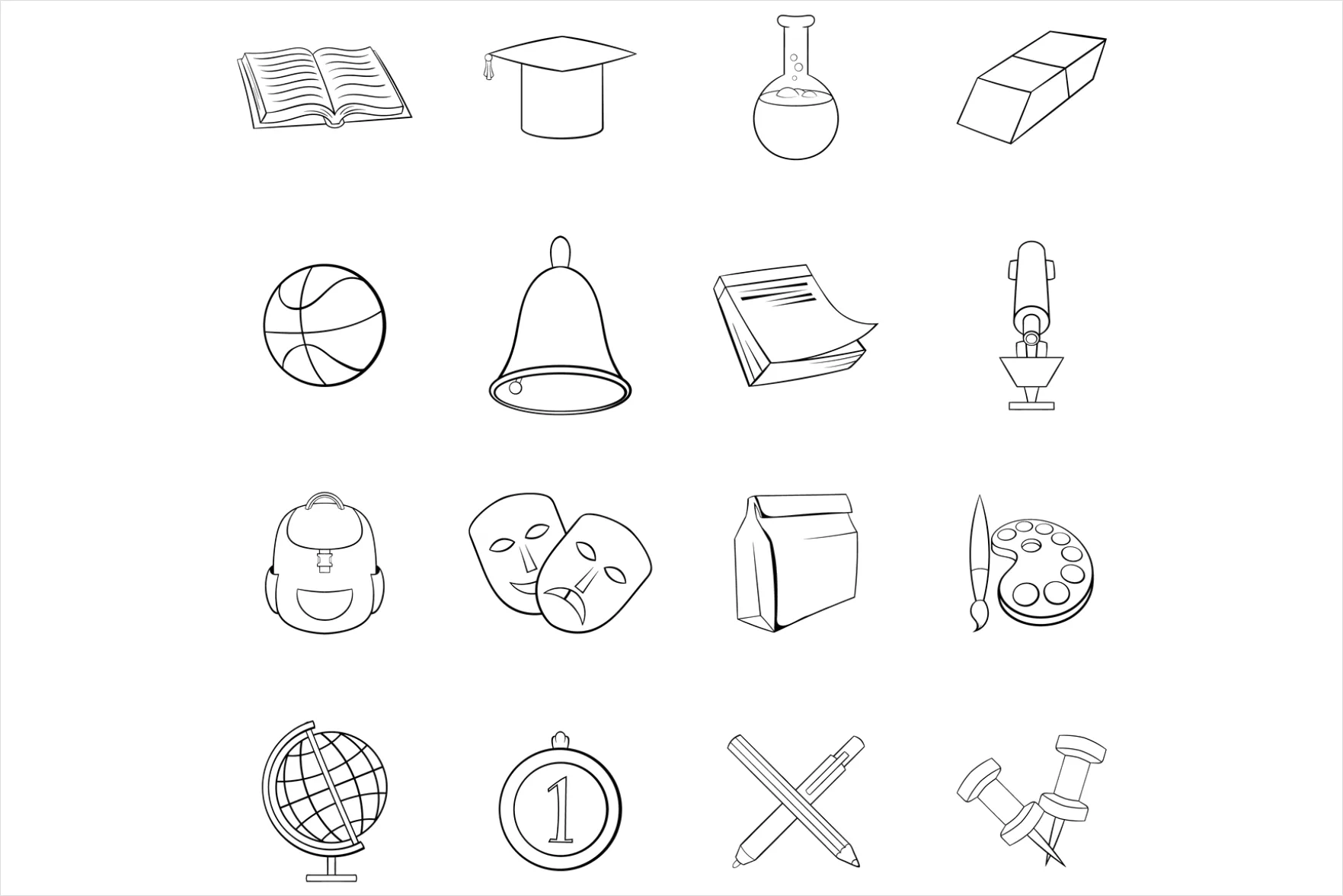 Detail School Icons Set Outline Number 15