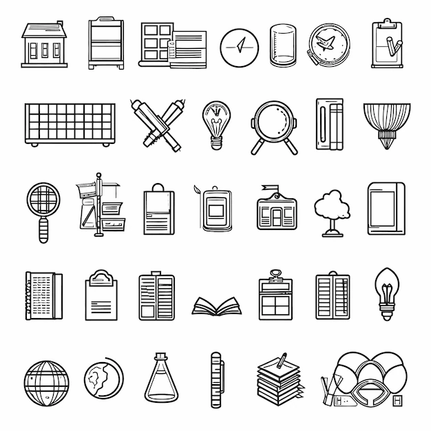 Detail School Icons Set Outline Number 16