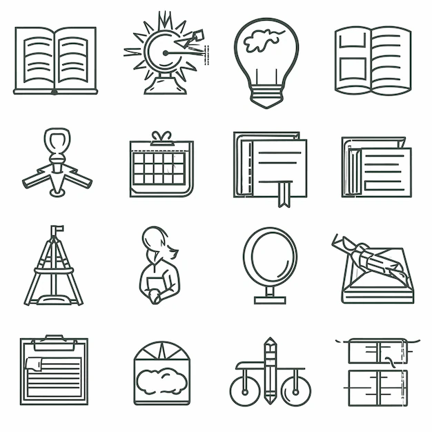 Detail School Icons Set Outline Number 17