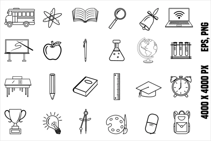 Detail School Icons Set Outline Number 19