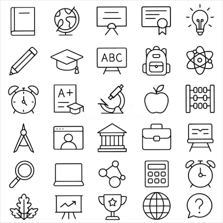 Detail School Icons Set Outline Number 3