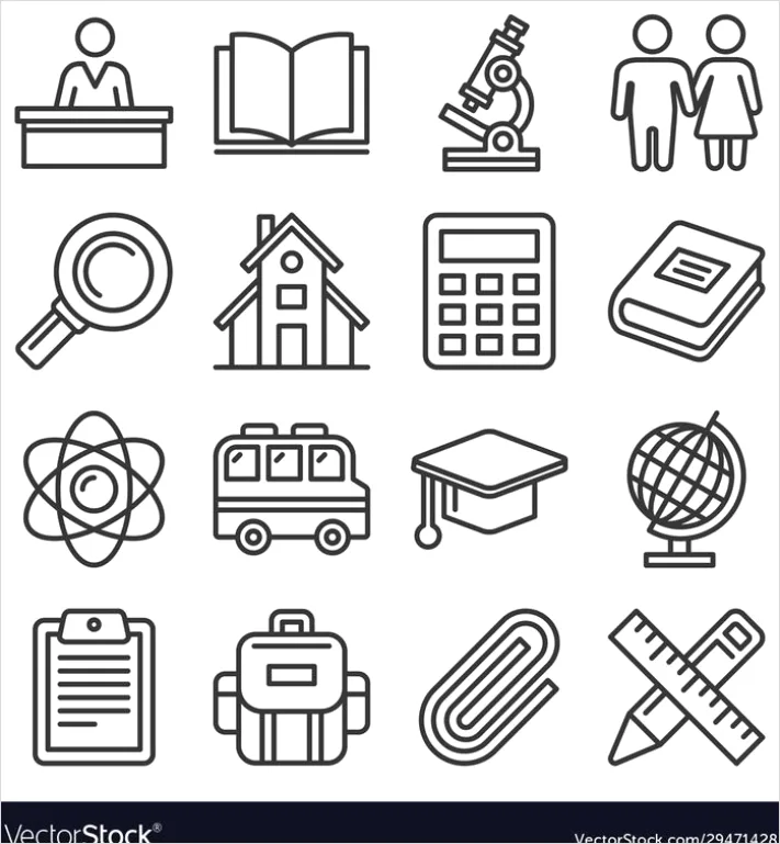 Detail School Icons Set Outline Number 4