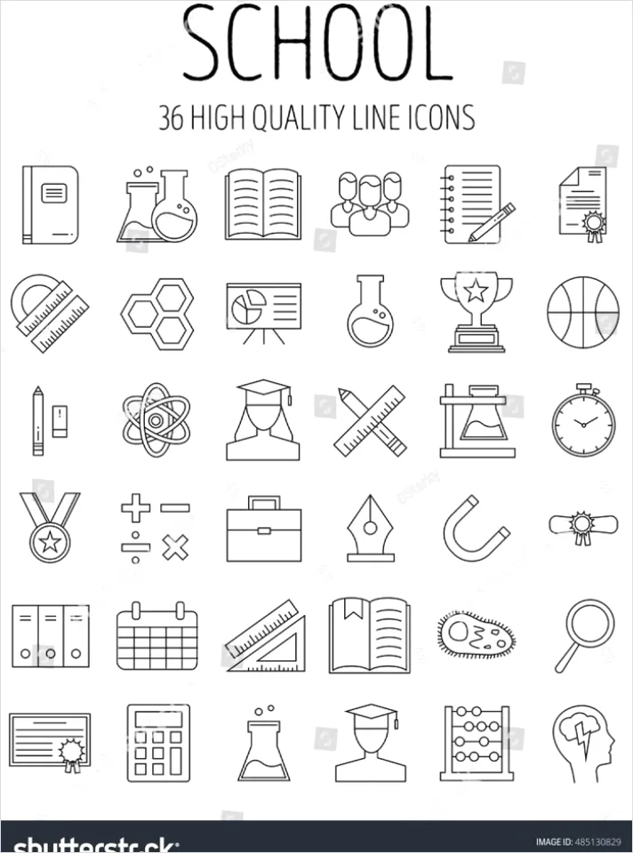 Detail School Icons Set Outline Number 5