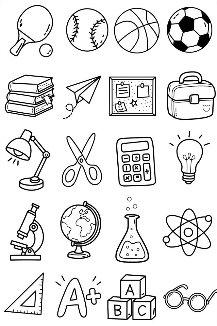 Detail School Icons Set Outline Number 6