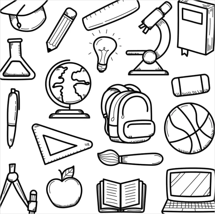 Detail School Icons Set Outline Number 7