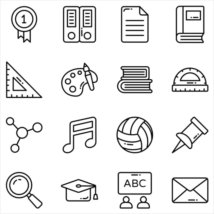 Detail School Icons Set Outline Number 8