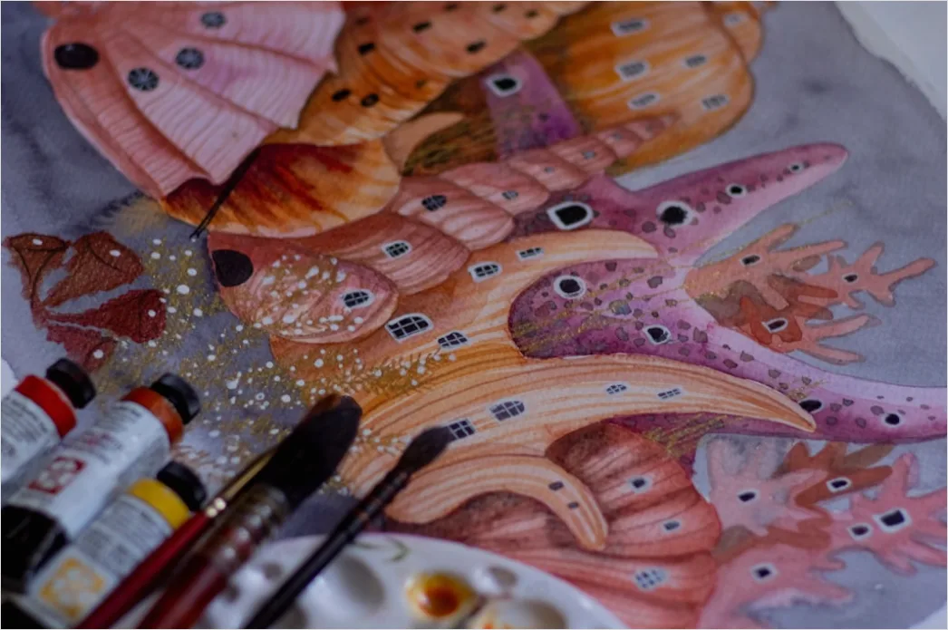 Detail Gouache Illustration Matte Farben Auf Papier Number 18