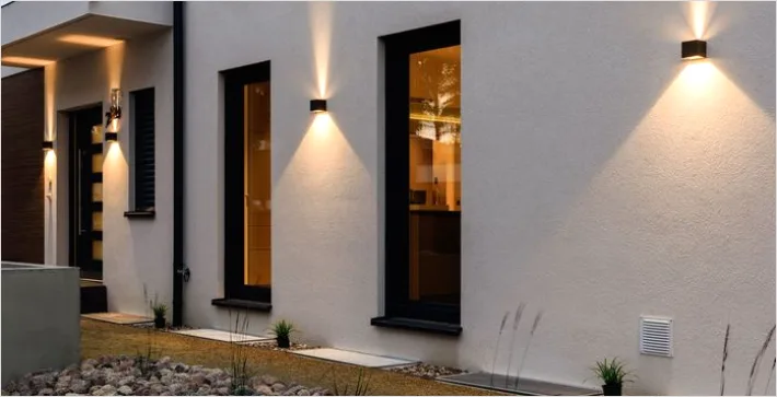 Detail Hausfassade Abends Beleuchtet Warmes Licht Number 11
