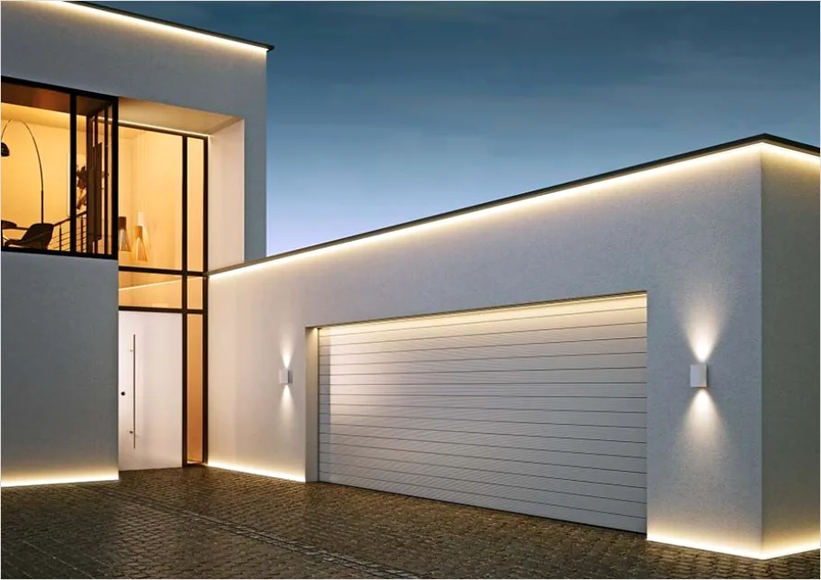 Detail Hausfassade Abends Beleuchtet Warmes Licht Number 12