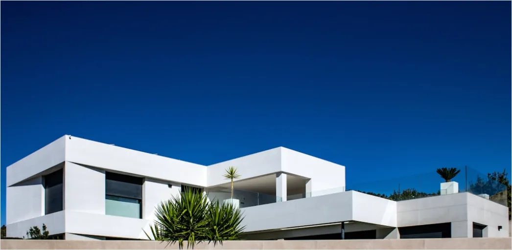 Detail Minimalistisches Haus Weiß Fassade Flachdach Number 4
