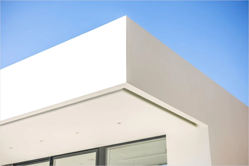 Detail Minimalistisches Haus Weiß Fassade Flachdach Number 6