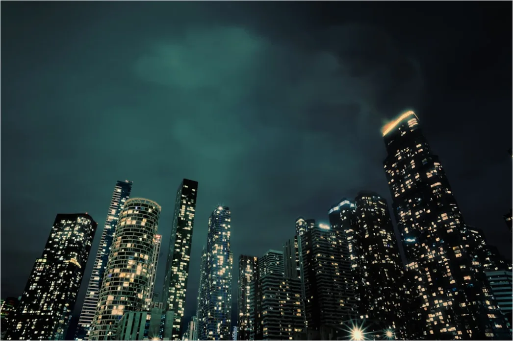 Detail Moderne Stadt Skyline Bei Nacht Beleuchtet Number 9
