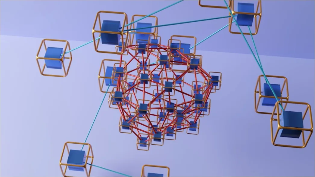 Detail Blockchain Network Concept Illustration Connected Nodes Number 7