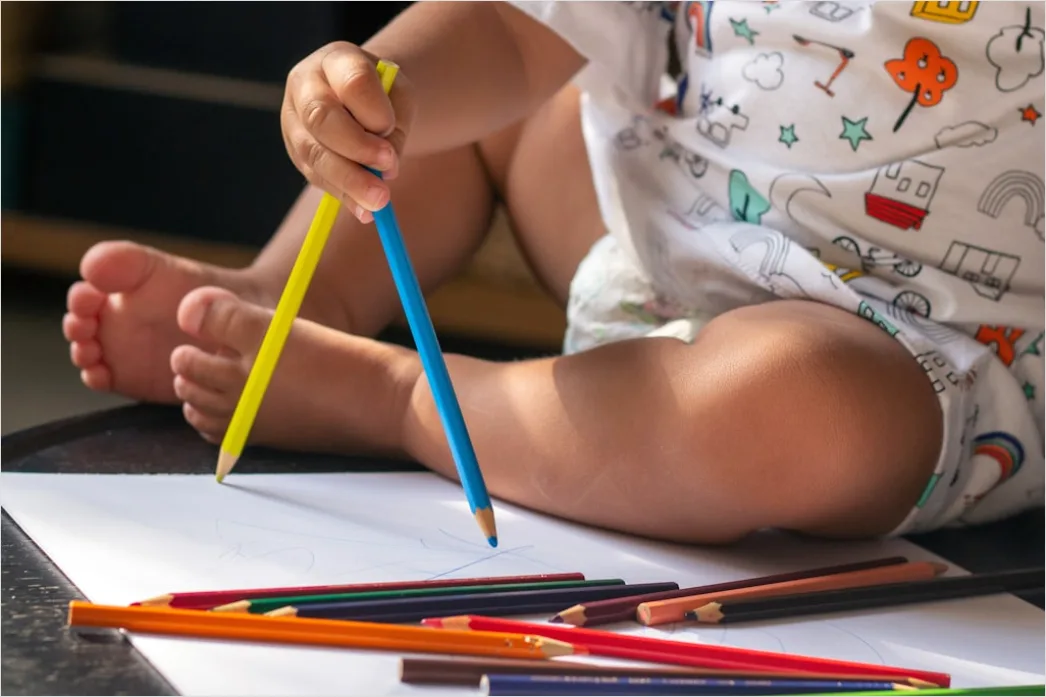 Detail Child Drawing With Crayons Early Learning Number 13