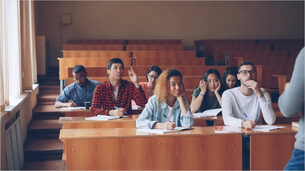 Detail Lecture Hall Students Seated Listening Attentively Number 11