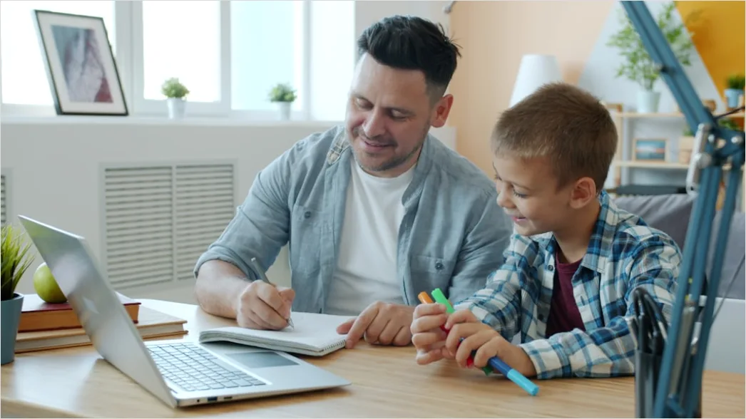 Detail Remote Learning Parent Helping Child At Home Number 10