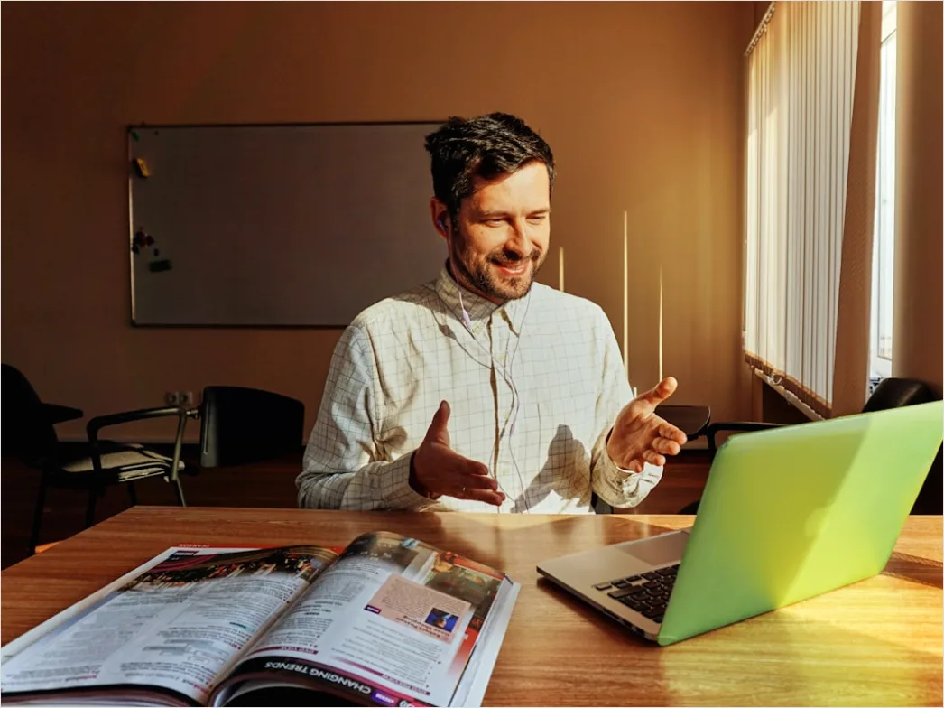Detail Teacher Conducting Online Class Video Call Number 18