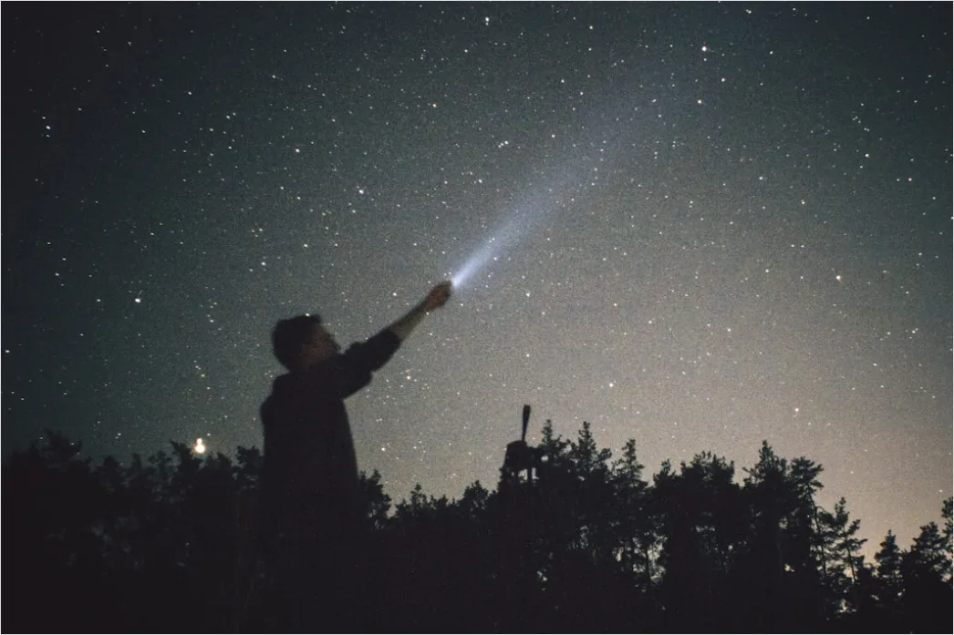 Detail Astronomy Student Observing Night Sky With Telescope Number 8