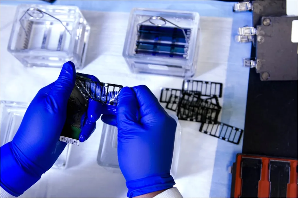 Detail Biotechnology Researcher Analyzing Dna Gel Electrophoresis Number 7