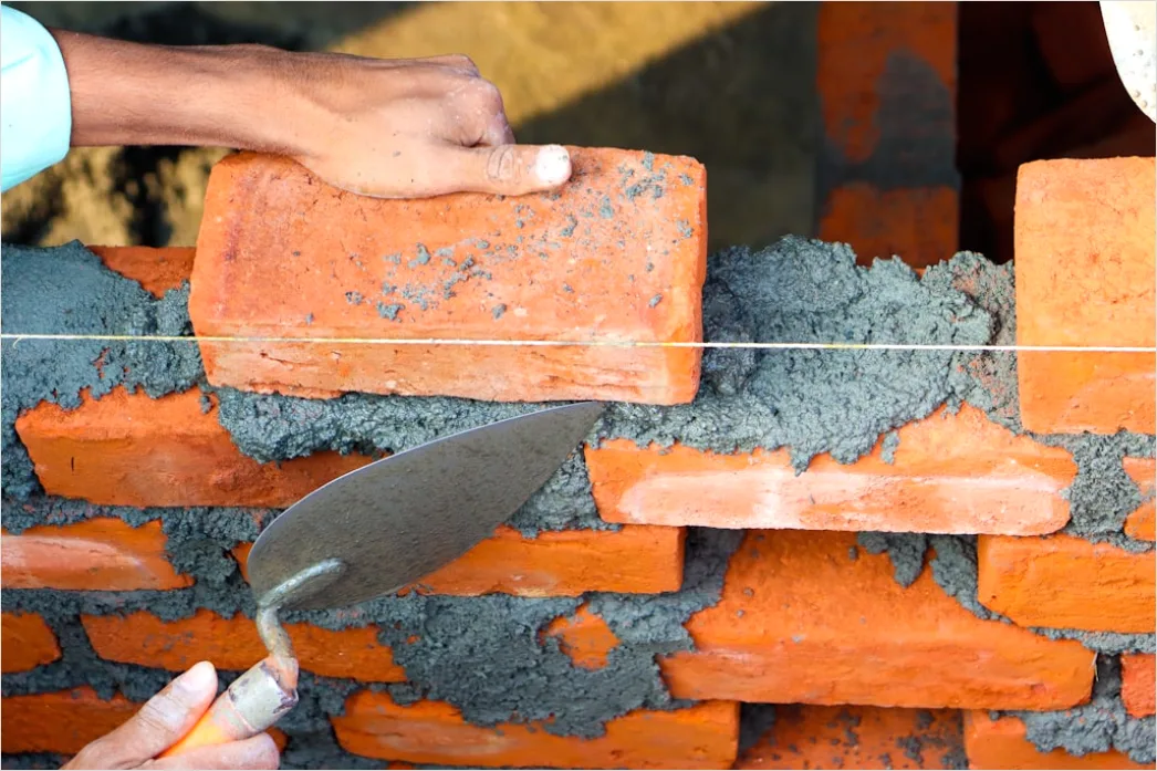 Detail Bricklaying Construction Worker Building Wall Close Up Number 2