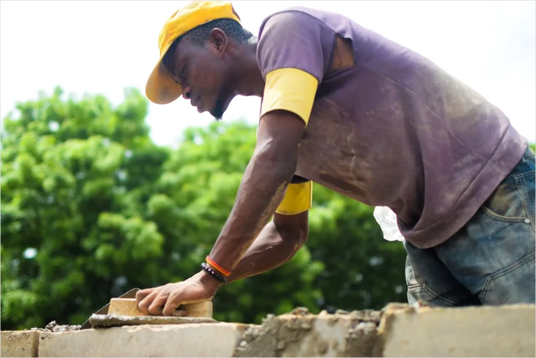 Detail Bricklaying Construction Worker Building Wall Close Up Number 11