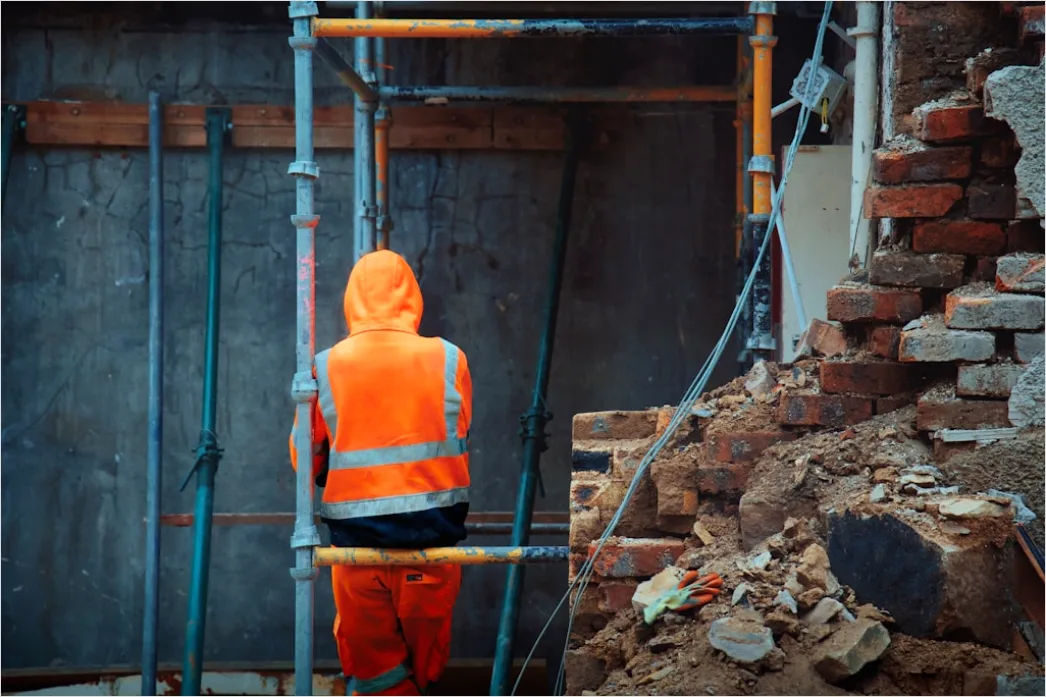 Detail Bricklaying Construction Worker Building Wall Close Up Number 13