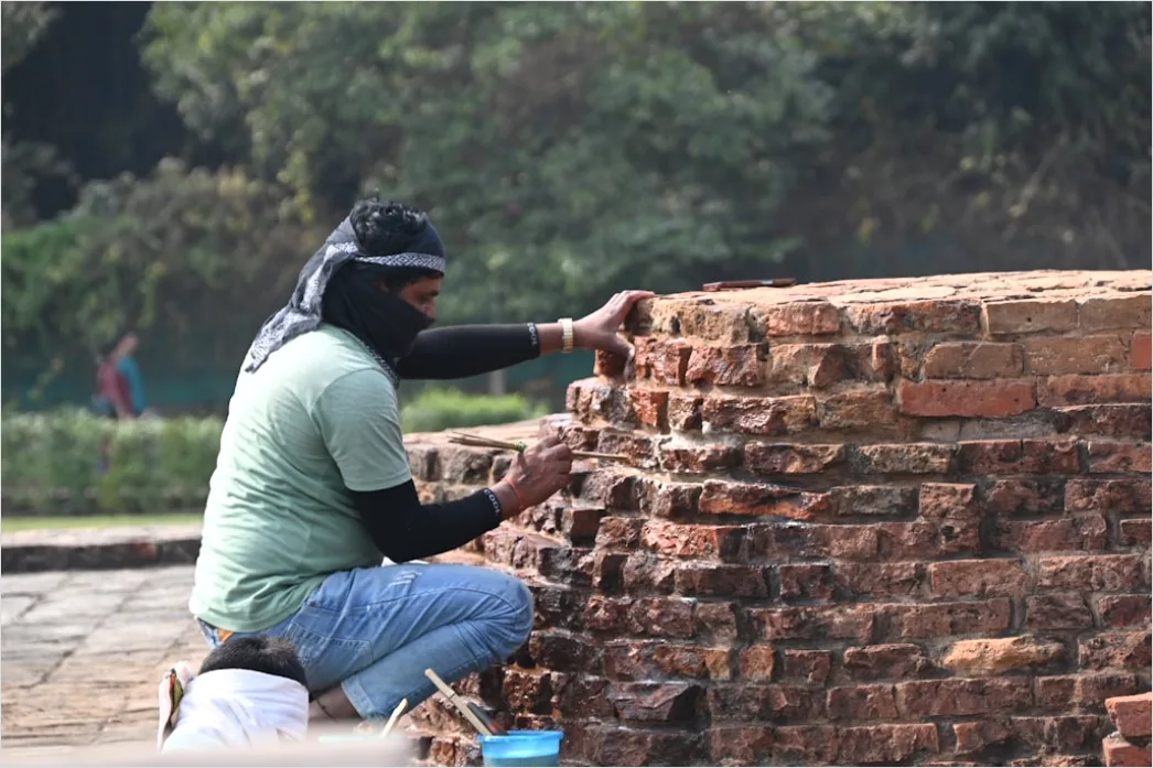 Detail Bricklaying Construction Worker Building Wall Close Up Number 17
