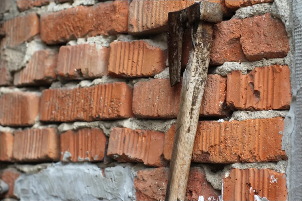 Detail Bricklaying Construction Worker Building Wall Close Up Number 18