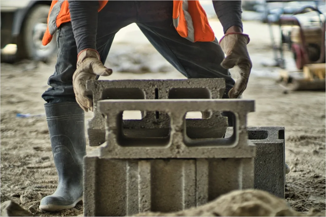 Detail Bricklaying Construction Worker Building Wall Close Up Number 20