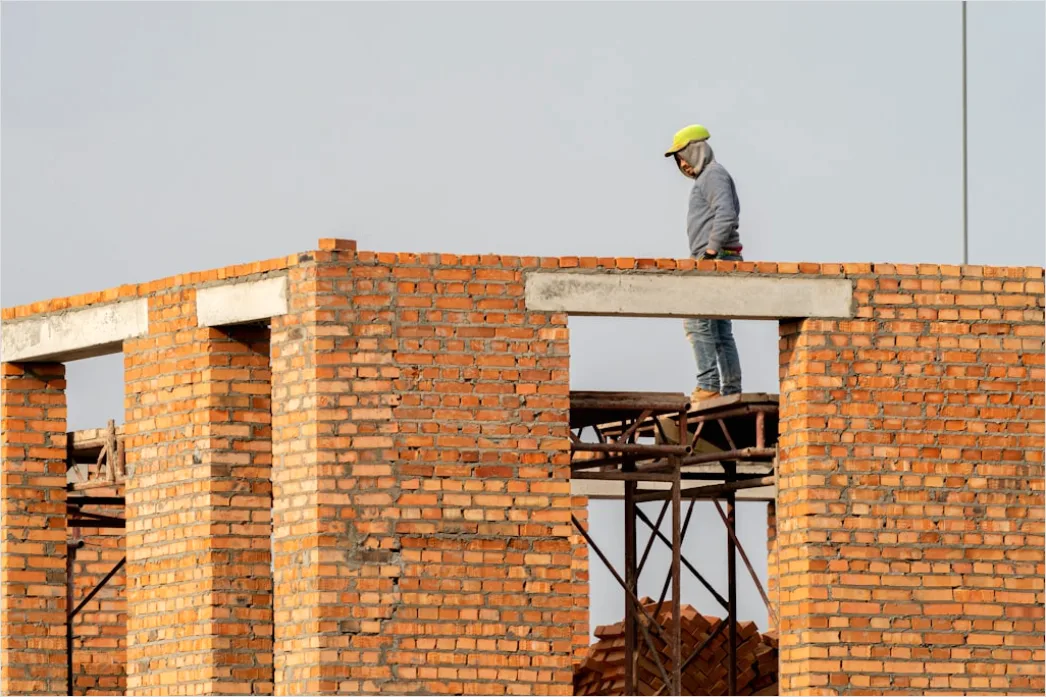 Detail Bricklaying Construction Worker Building Wall Close Up Number 9