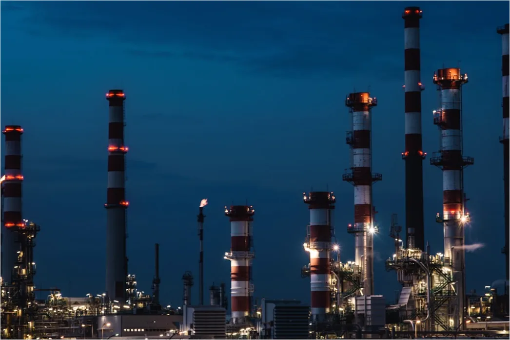 Detail Chemical Plant Night View Illuminated Pipes Towers Number 2