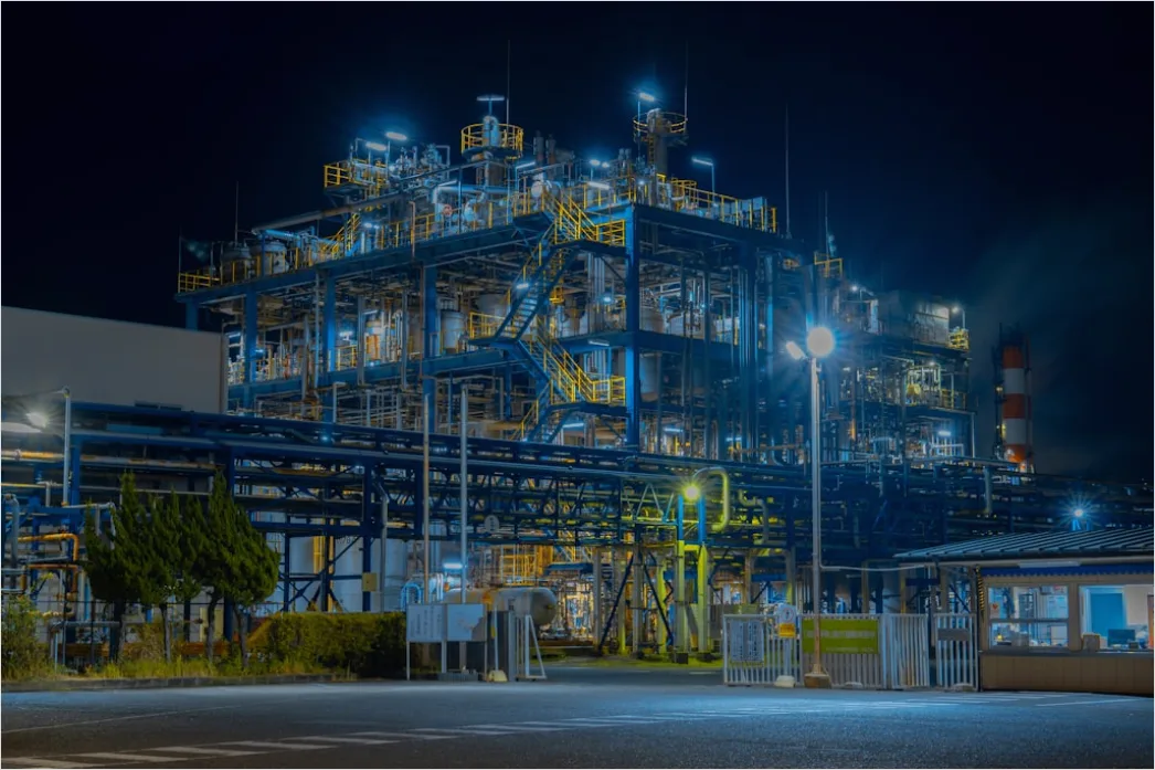 Detail Chemical Plant Night View Illuminated Pipes Towers Number 13
