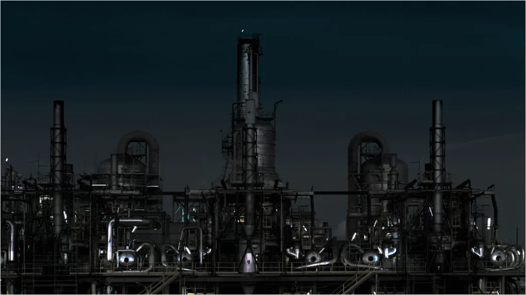 Detail Chemical Plant Night View Illuminated Pipes Towers Number 14