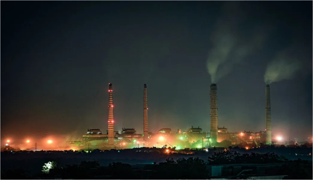 Detail Chemical Plant Night View Illuminated Pipes Towers Number 15