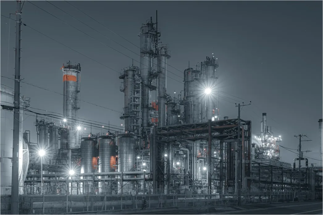 Detail Chemical Plant Night View Illuminated Pipes Towers Number 16