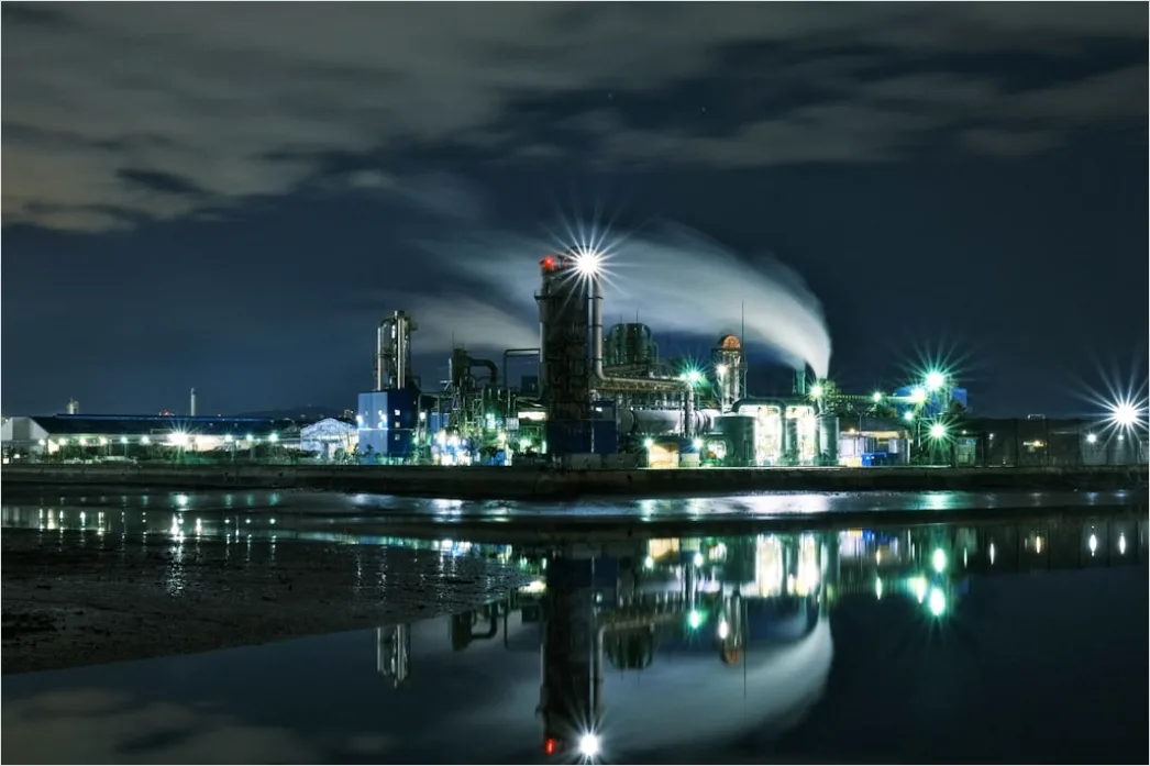 Detail Chemical Plant Night View Illuminated Pipes Towers Number 17