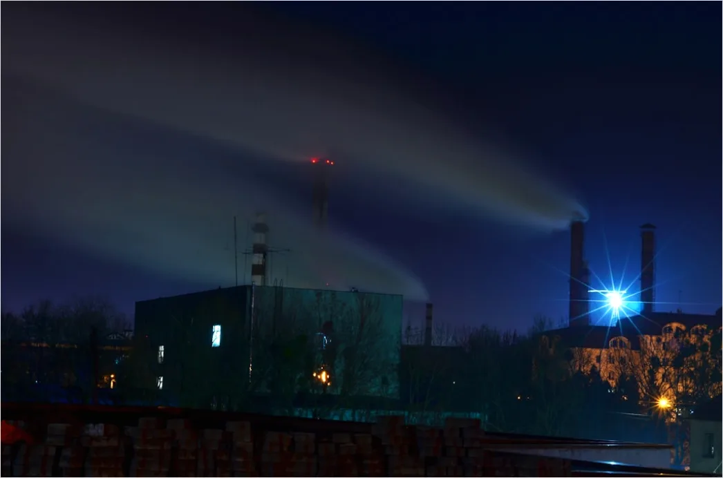 Detail Chemical Plant Night View Illuminated Pipes Towers Number 19